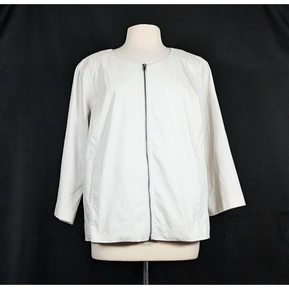 Eileen Fisher Jacket Tan Zip Front Lined 3/4 Sleeve Women's 1X